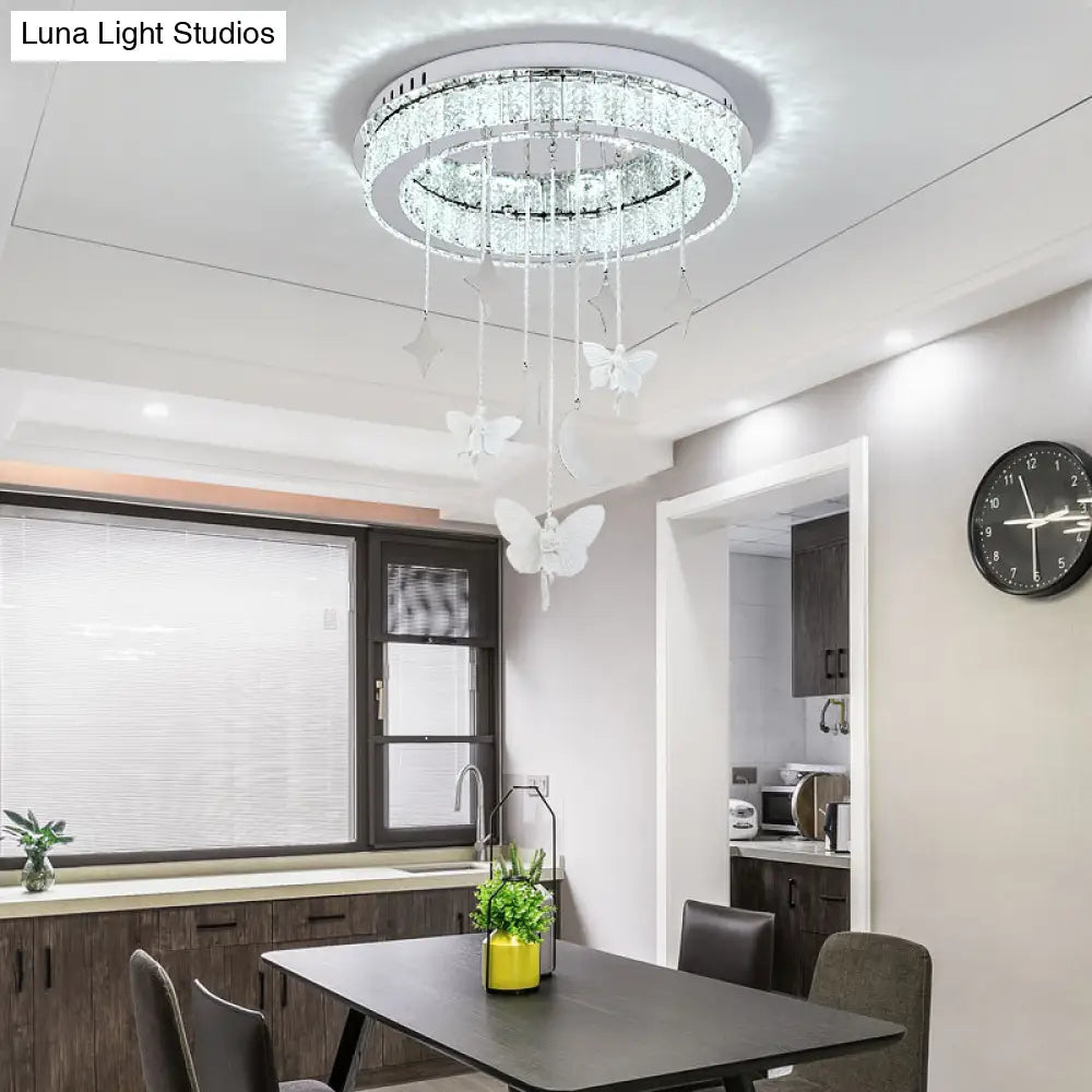 Sleek Nickel Circular Ceiling Light Fixture: Simple Style With K9 Crystal Led Flush Mount