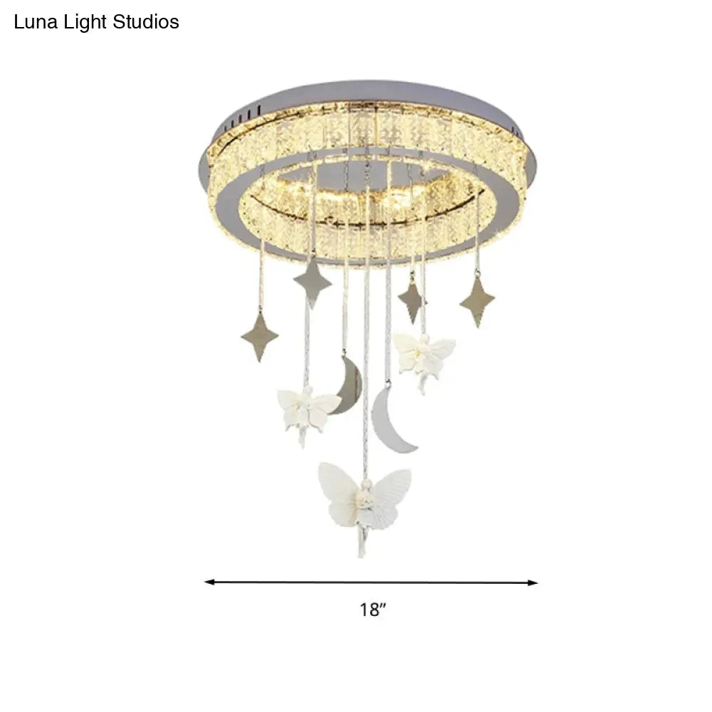 Sleek Nickel Circular Ceiling Light Fixture: Simple Style With K9 Crystal Led Flush Mount