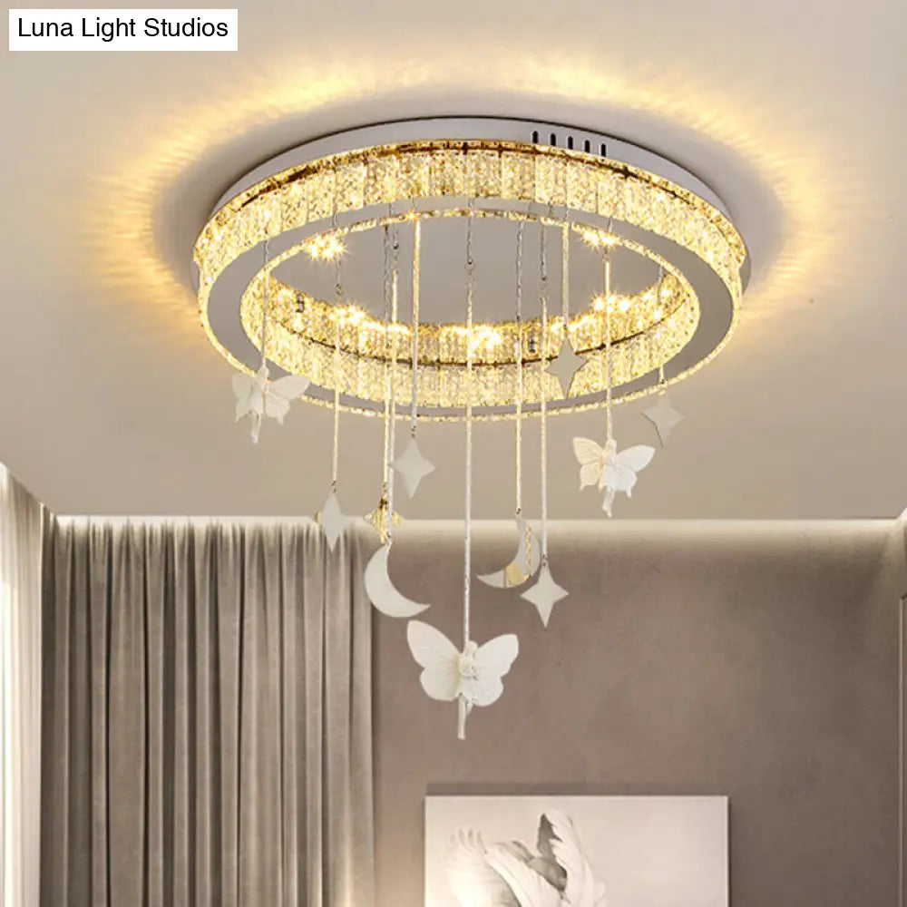 Sleek Nickel Circular Ceiling Light Fixture: Simple Style With K9 Crystal Led Flush Mount / 23.5