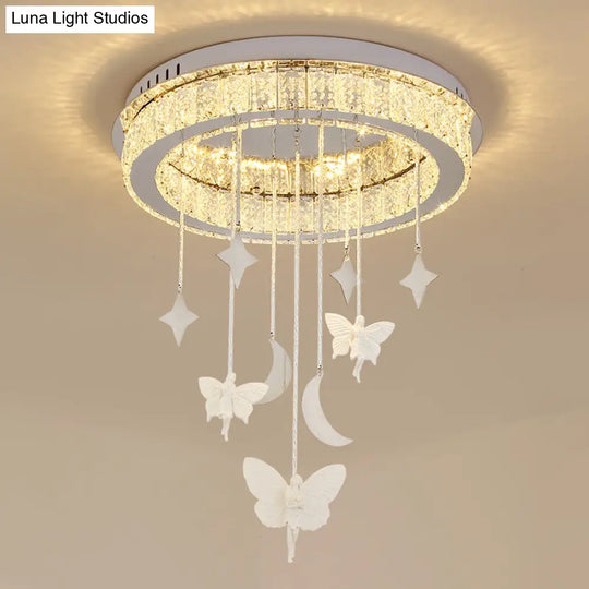 Sleek Nickel Circular Ceiling Light Fixture: Simple Style With K9 Crystal Led Flush Mount