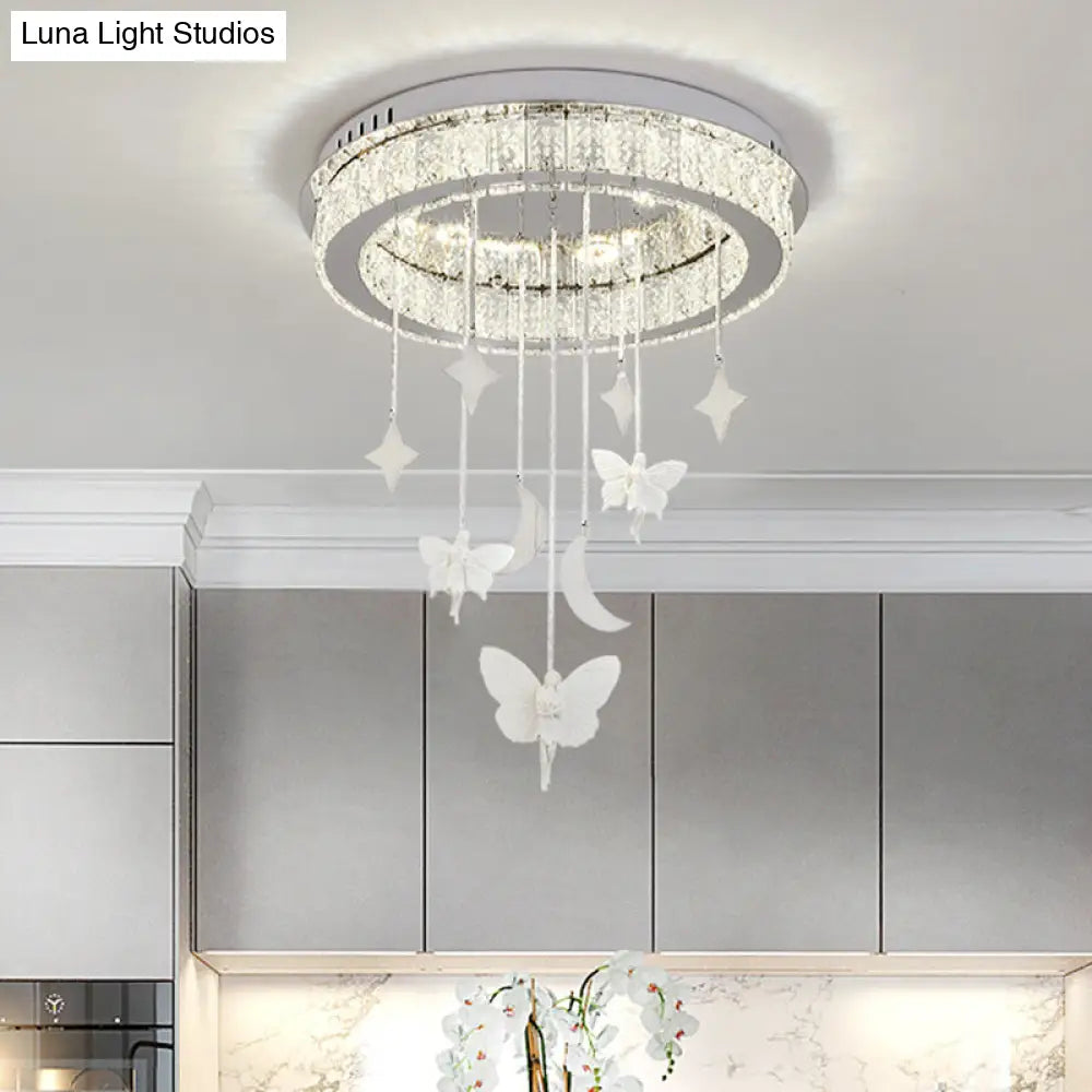 Sleek Nickel Circular Ceiling Light Fixture: Simple Style With K9 Crystal Led Flush Mount / 18