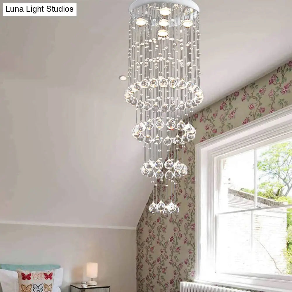 Sleek Nickel Flush Mount Crystal Ceiling Lamp With 5 Layered Faceted Heads