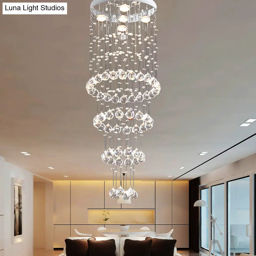 Sleek Nickel Flush Mount Crystal Ceiling Lamp With 5 Layered Faceted Heads