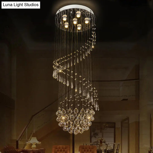 Sleek Nickel Spiral Flushmount Lighting With Crystal Ball Accents - 6 Lights Flush Light Fixture