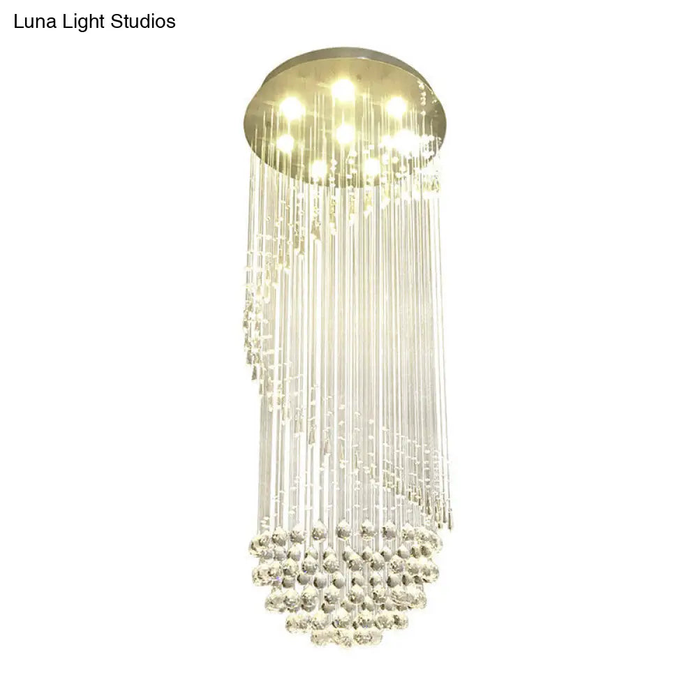 Sleek Nickel Spiral Flushmount Lighting With Crystal Ball Accents - 6 Lights Flush Light Fixture