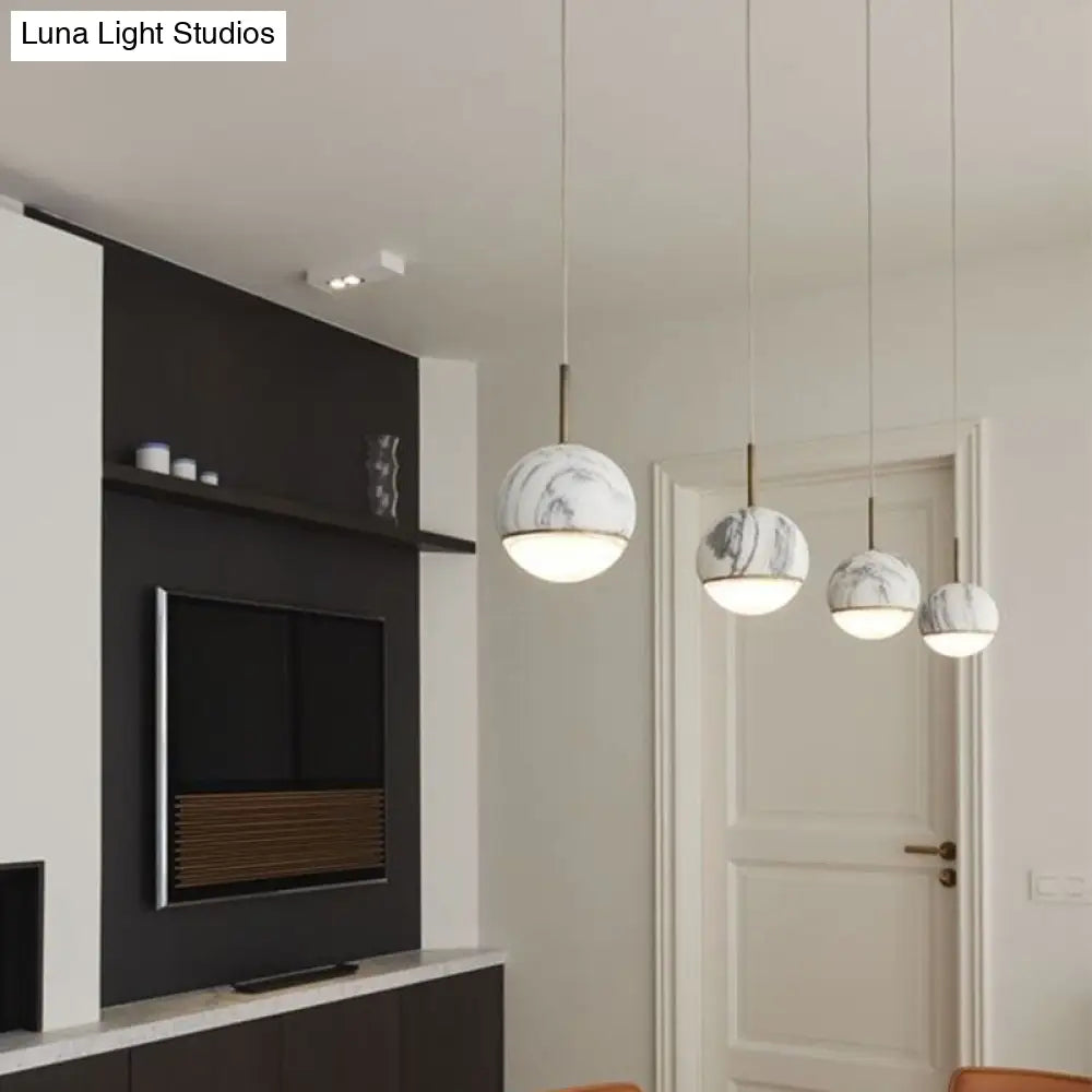 Nordic Marble Hanging Light - Spherical Dining Room Pendant With 1 Bulb And 4/6 Width Available In