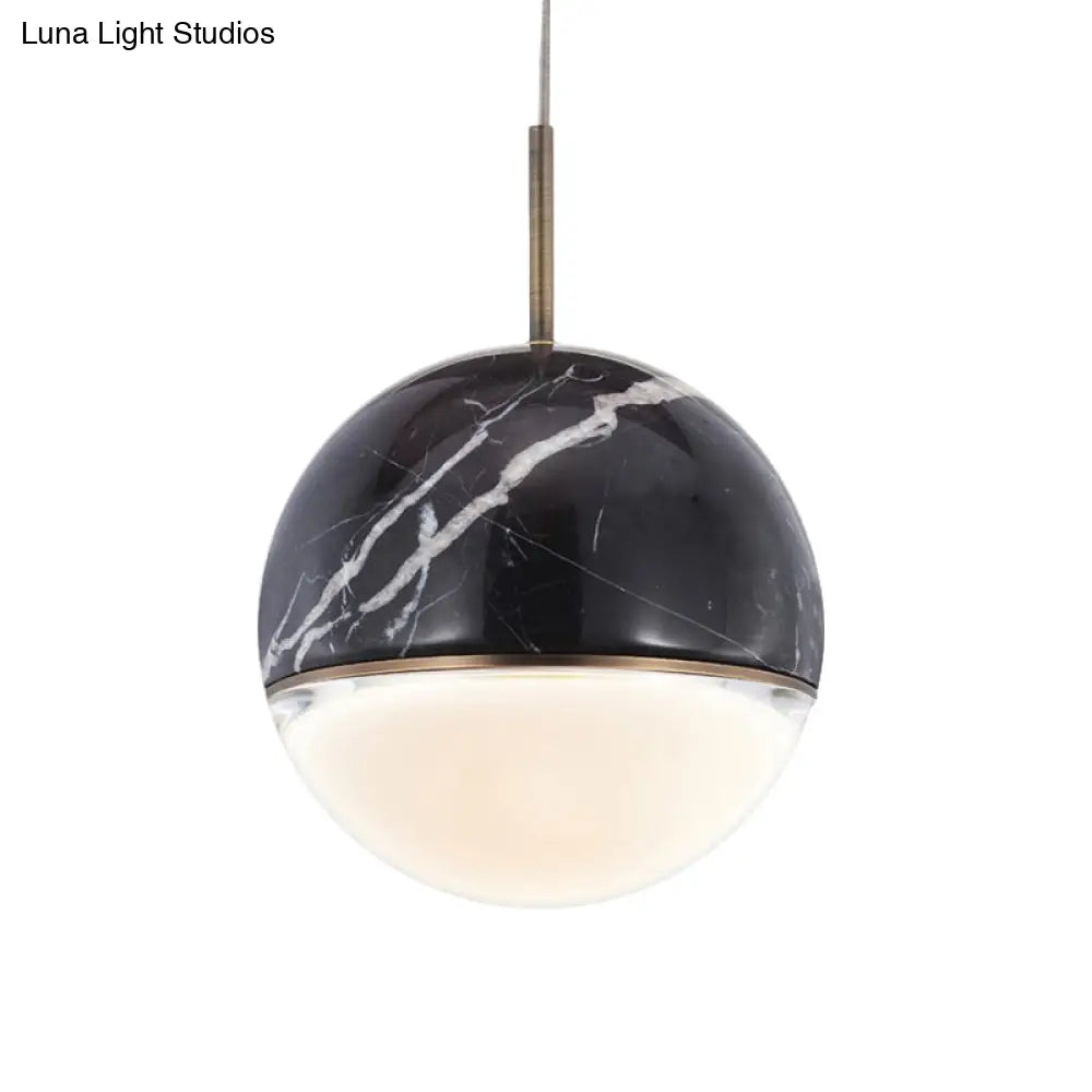 Sleek Nordic Pendant Light With Marble Accent - Spherical Dining Room Hanging Lamp (1 Bulb