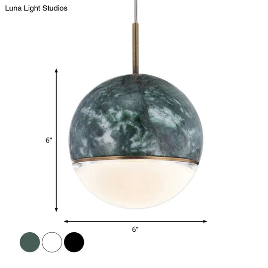 Sleek Nordic Pendant Light With Marble Accent - Spherical Dining Room Hanging Lamp (1 Bulb