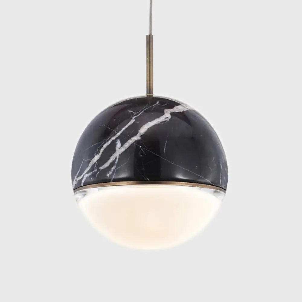 Sleek Nordic Pendant Light With Marble Accent - Spherical Dining Room Hanging Lamp (1 Bulb