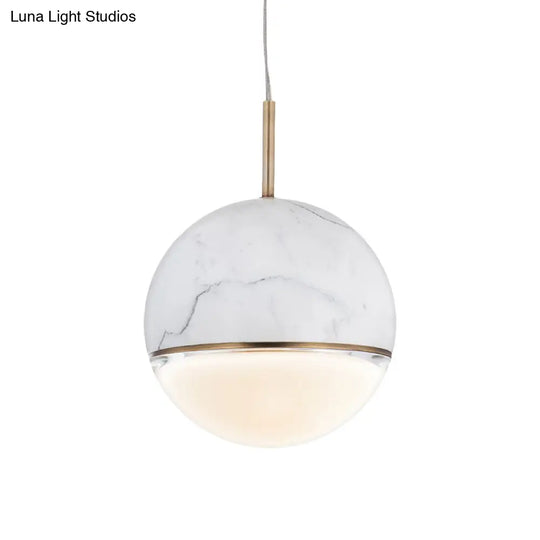 Sleek Nordic Pendant Light With Marble Accent - Spherical Dining Room Hanging Lamp (1 Bulb