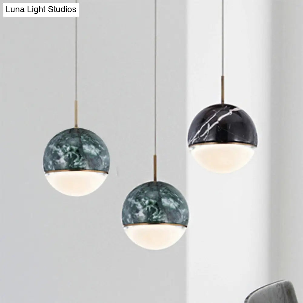 Sleek Nordic Pendant Light With Marble Accent - Spherical Dining Room Hanging Lamp (1 Bulb