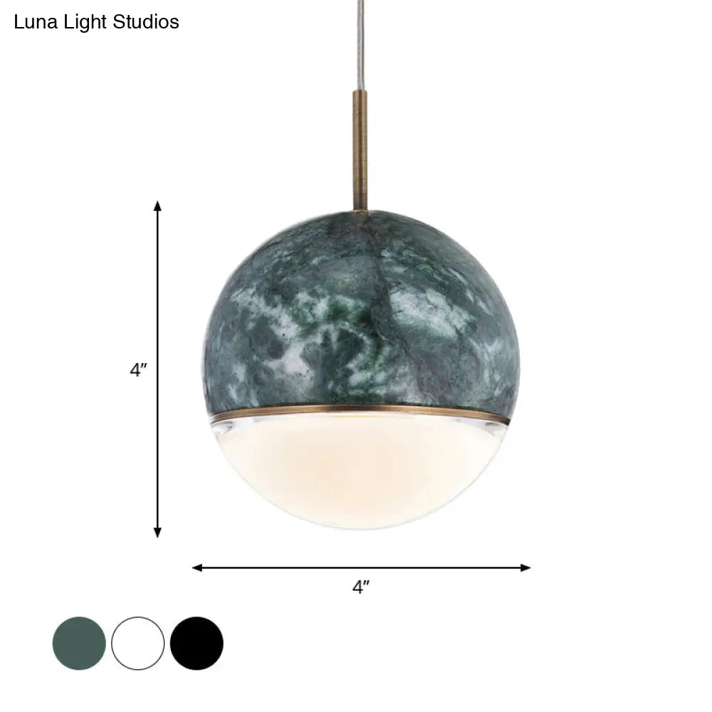 Nordic Marble Hanging Light - Spherical Dining Room Pendant With 1 Bulb And 4/6 Width Available In