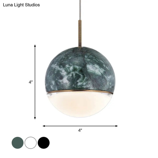 Nordic Marble Hanging Light - Spherical Dining Room Pendant With 1 Bulb And 4/6 Width Available In