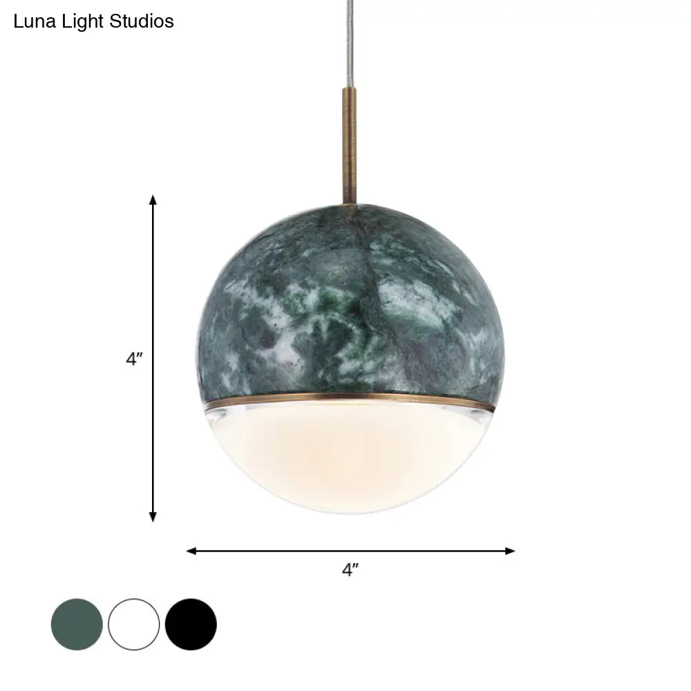 Sleek Nordic Pendant Light With Marble Accent - Spherical Dining Room Hanging Lamp (1 Bulb