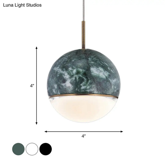 Sleek Nordic Pendant Light With Marble Accent - Spherical Dining Room Hanging Lamp (1 Bulb