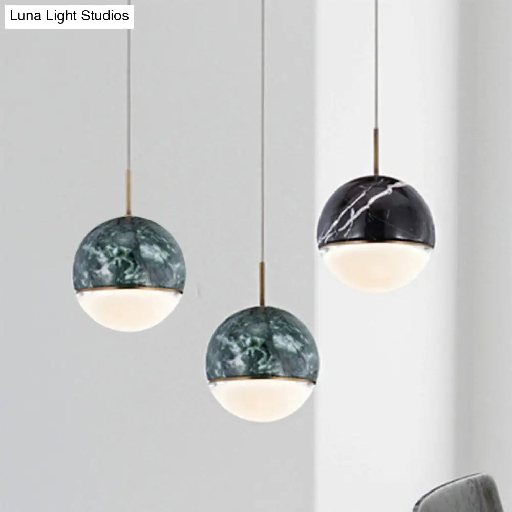 Nordic Marble Hanging Light - Spherical Dining Room Pendant With 1 Bulb And 4/6 Width Available In