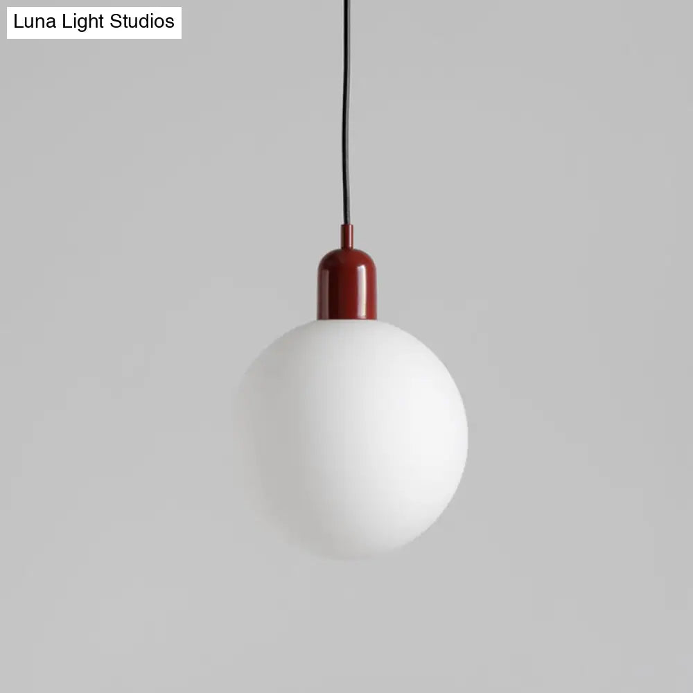 Sleek Opal Glass Drop Pendant Ceiling Light With Red/White/Green Cap