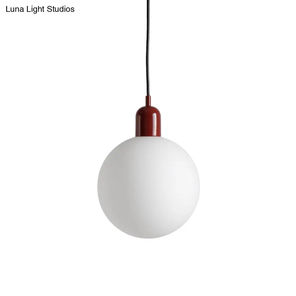 Sleek Opal Glass Drop Pendant Ceiling Light With Red/White/Green Cap