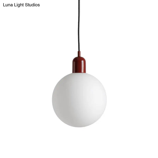 Sleek Opal Glass Drop Pendant Ceiling Light With Red/White/Green Cap