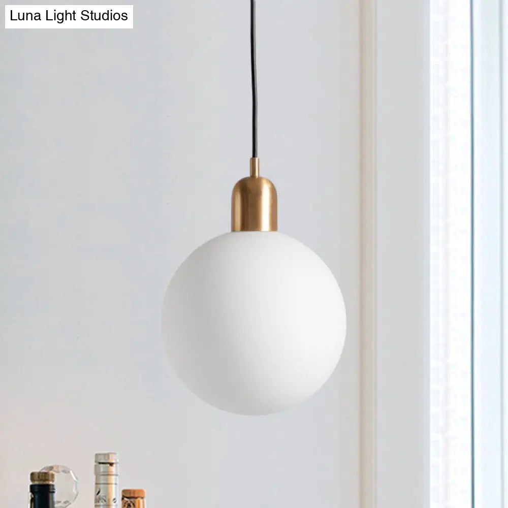 Sleek Opal Glass Drop Pendant Ceiling Light With Red/White/Green Cap Gold