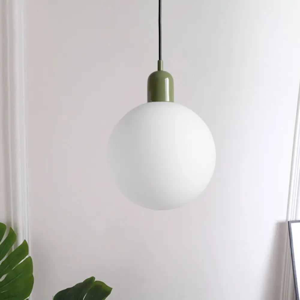 Sleek Opal Glass Drop Pendant Ceiling Light With Colorful Cap - 1-Light Hanging Design Green