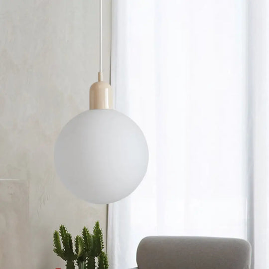 Sleek Opal Glass Drop Pendant Ceiling Light With Colorful Cap - 1-Light Hanging Design White