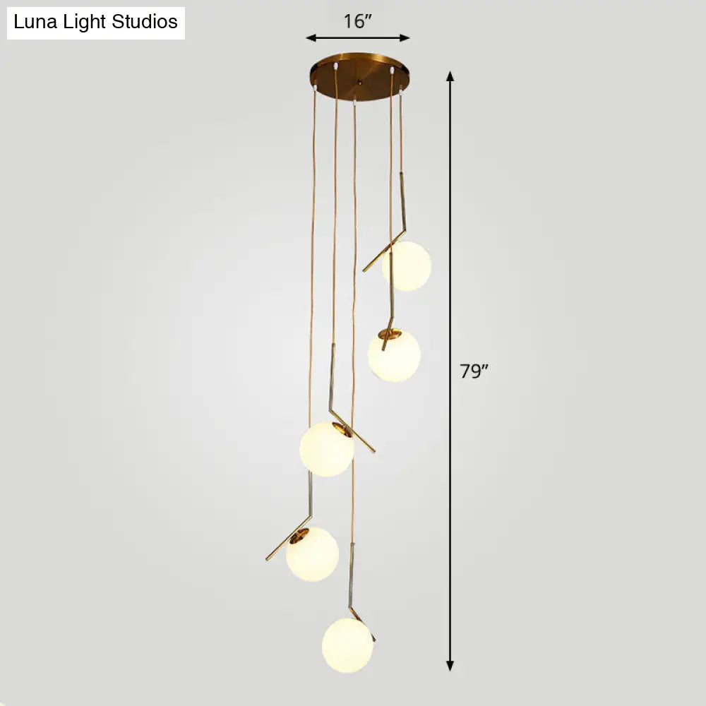 Simplicity Opal Glass Multi Light Pendant - Spiral Globe Stairwell Hanging Lighting 5 / Bronze