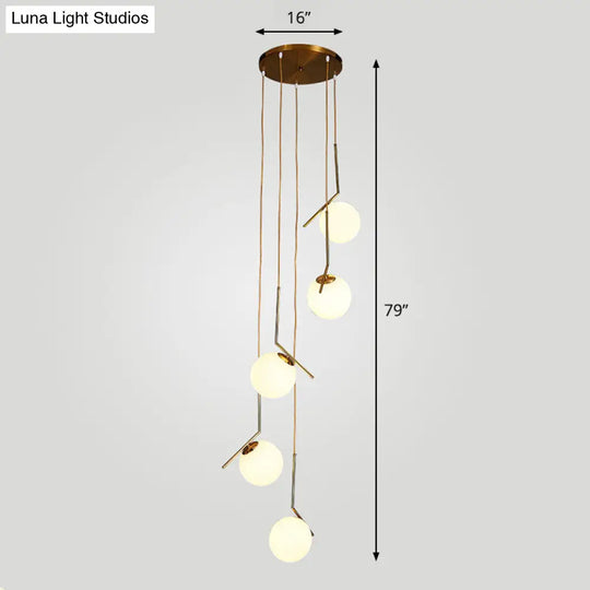 Simplicity Opal Glass Multi Light Pendant - Spiral Globe Stairwell Hanging Lighting 5 / Bronze