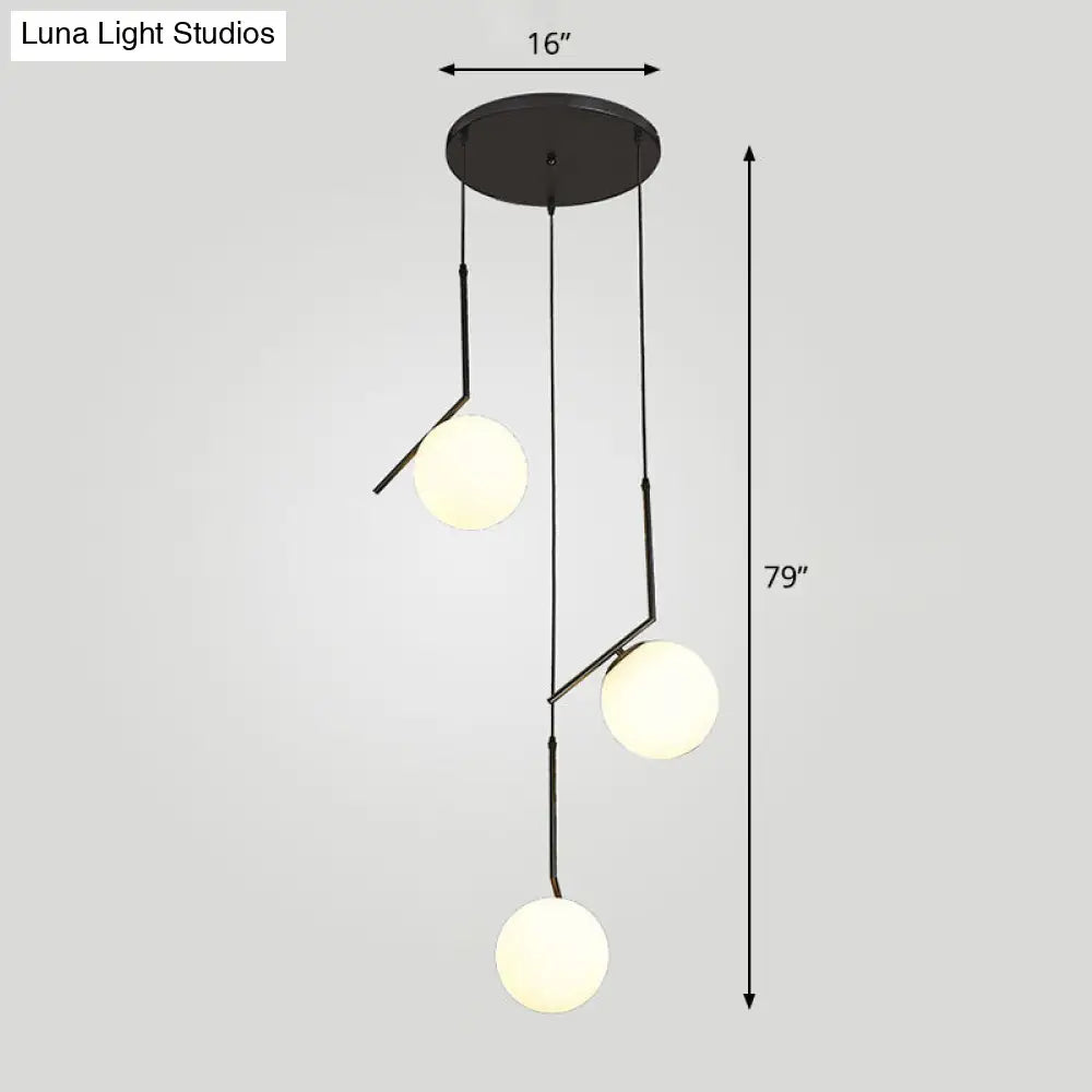 Simplicity Opal Glass Multi Light Pendant - Spiral Globe Stairwell Hanging Lighting 3 / Black