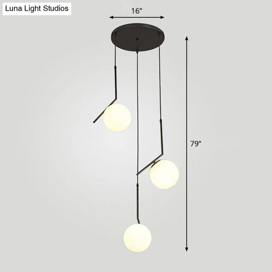 Simplicity Opal Glass Multi Light Pendant - Spiral Globe Stairwell Hanging Lighting 3 / Black