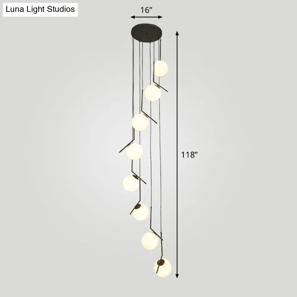 Simplicity Opal Glass Multi Light Pendant - Spiral Globe Stairwell Hanging Lighting 8 / Black