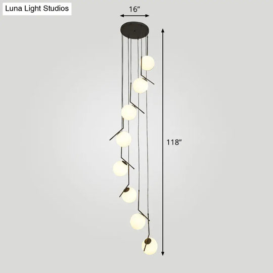 Simplicity Opal Glass Multi Light Pendant - Spiral Globe Stairwell Hanging Lighting 8 / Black