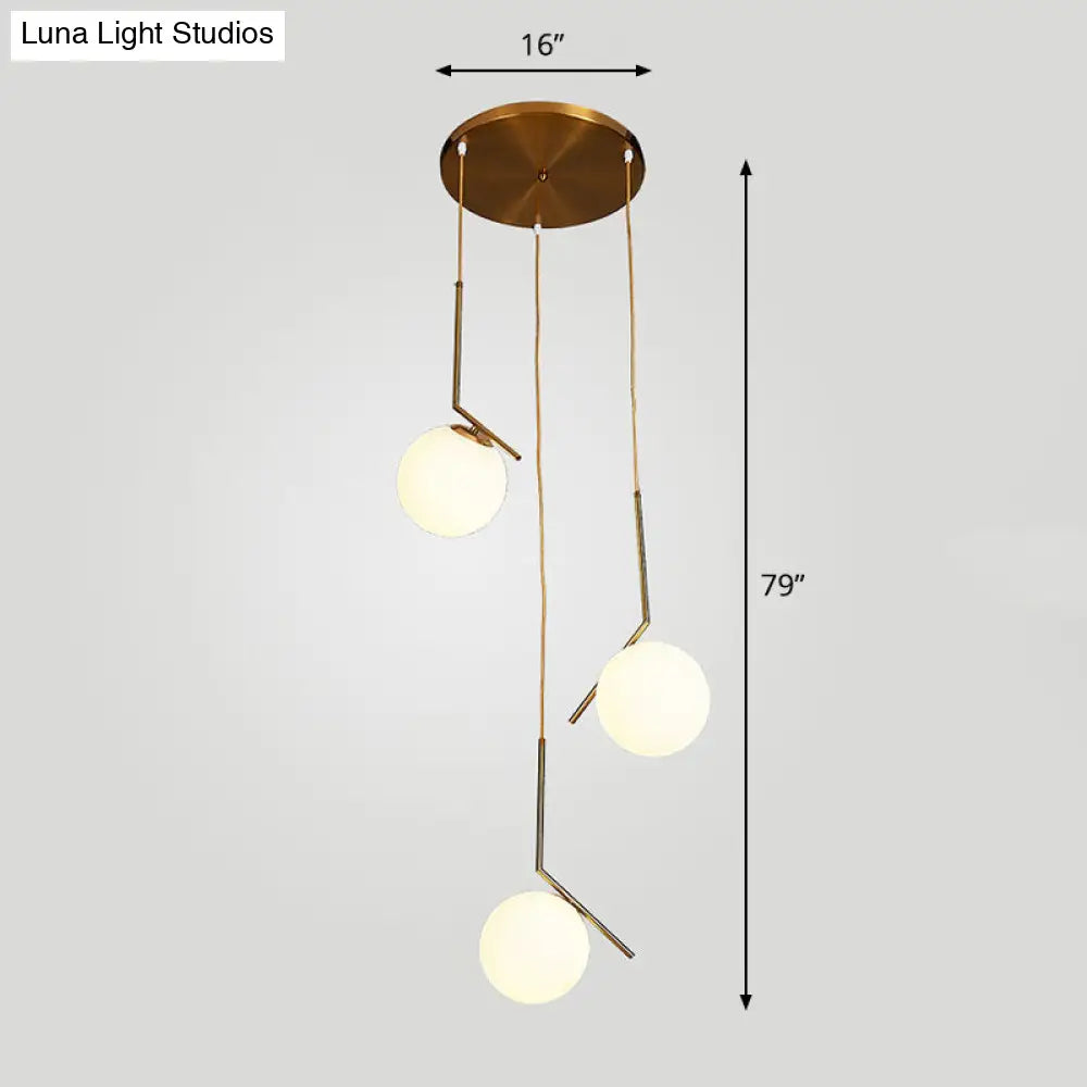 Simplicity Opal Glass Multi Light Pendant - Spiral Globe Stairwell Hanging Lighting 3 / Bronze