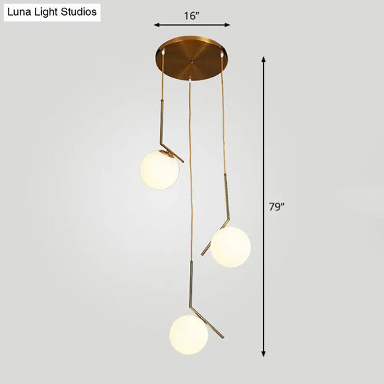 Simplicity Opal Glass Multi Light Pendant - Spiral Globe Stairwell Hanging Lighting 3 / Bronze