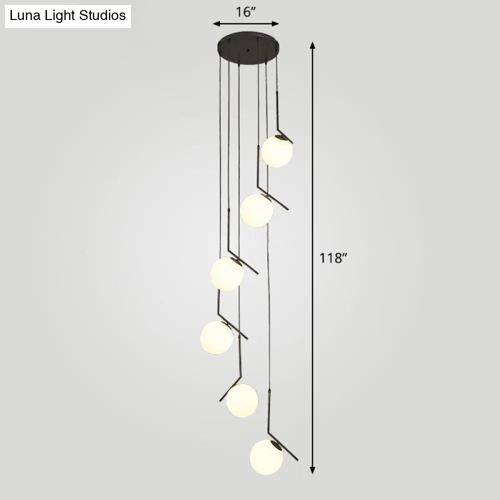 Simplicity Opal Glass Multi Light Pendant - Spiral Globe Stairwell Hanging Lighting 6 / Black