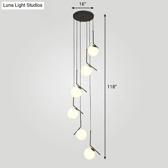 Simplicity Opal Glass Multi Light Pendant - Spiral Globe Stairwell Hanging Lighting 6 / Black