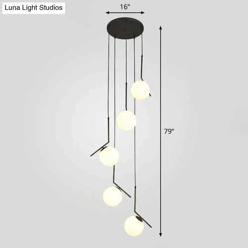 Simplicity Opal Glass Multi Light Pendant - Spiral Globe Stairwell Hanging Lighting 5 / Black