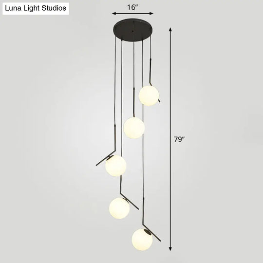 Simplicity Opal Glass Multi Light Pendant - Spiral Globe Stairwell Hanging Lighting 5 / Black