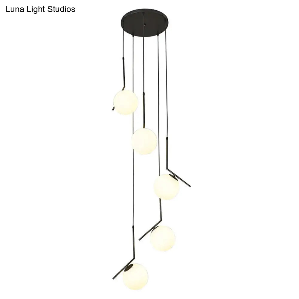 Simplicity Opal Glass Multi Light Pendant - Spiral Globe Stairwell Hanging Lighting