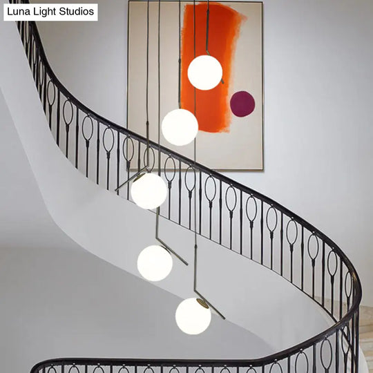 Sleek Opal Glass Globe Spiral Stairwell Pendant Light