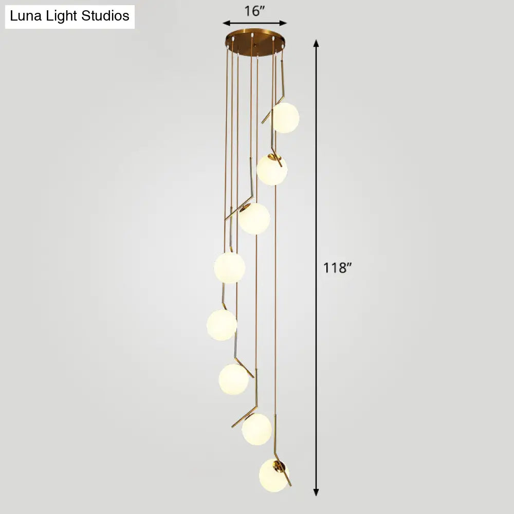 Simplicity Opal Glass Multi Light Pendant - Spiral Globe Stairwell Hanging Lighting 8 / Bronze