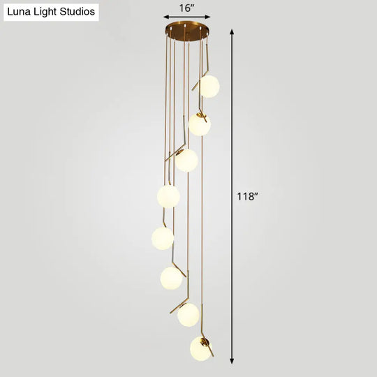 Simplicity Opal Glass Multi Light Pendant - Spiral Globe Stairwell Hanging Lighting 8 / Bronze