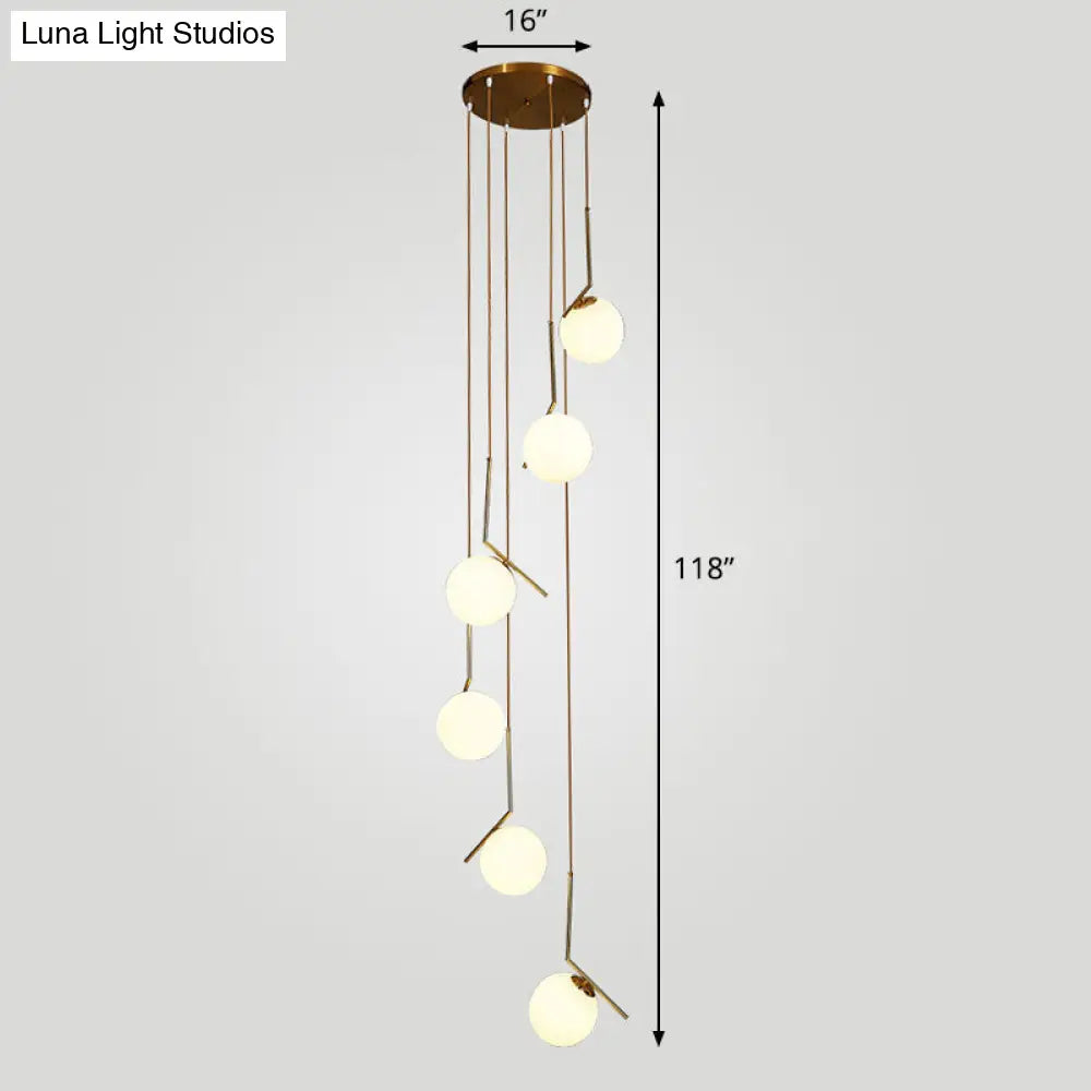 Simplicity Opal Glass Multi Light Pendant - Spiral Globe Stairwell Hanging Lighting 6 / Bronze