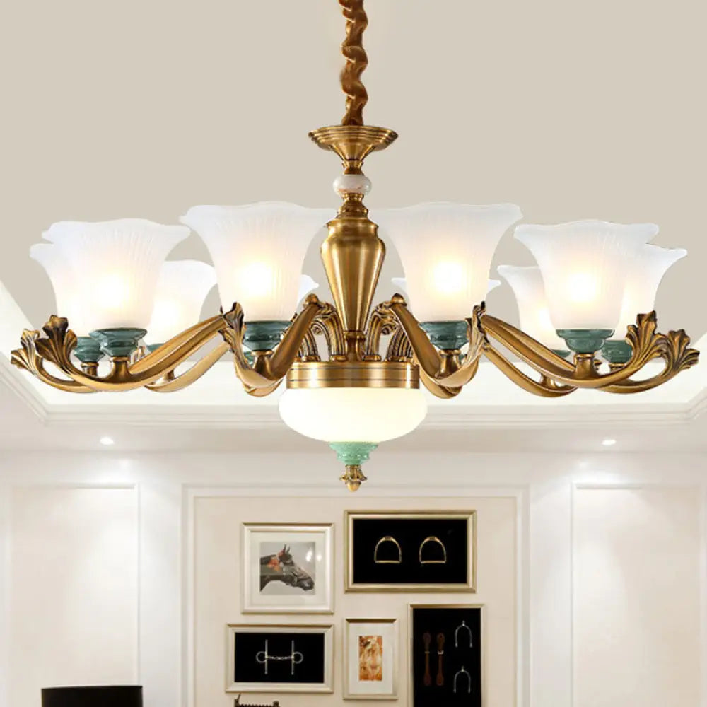 Sleek Opal Glass Pendant Chandelier With Brass Suspension - Perfect For Dining Rooms 12 / White