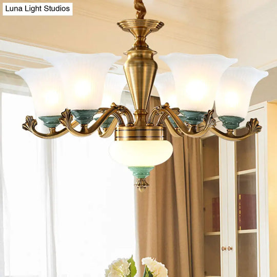 Sleek Opal Glass Pendant Chandelier: Minimalist Brass Suspension Light For Dining Room 6 / White