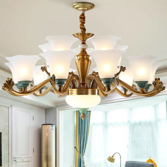 Sleek Opal Glass Pendant Chandelier With Brass Suspension - Perfect For Dining Rooms 15 / White