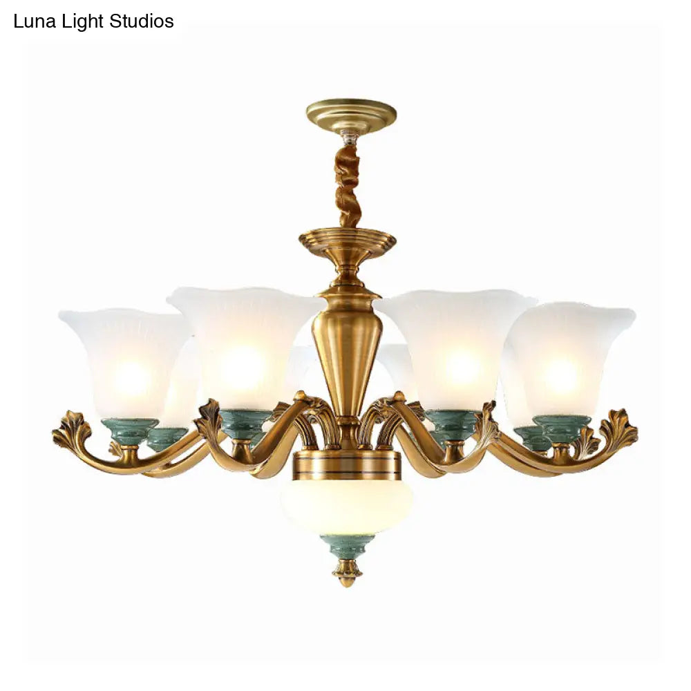 Sleek Opal Glass Pendant Chandelier With Brass Suspension - Perfect For Dining Rooms