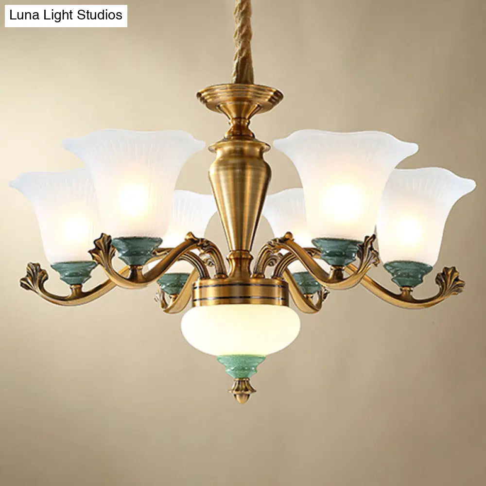 Sleek Opal Glass Pendant Chandelier: Minimalist Brass Suspension Light For Dining Room