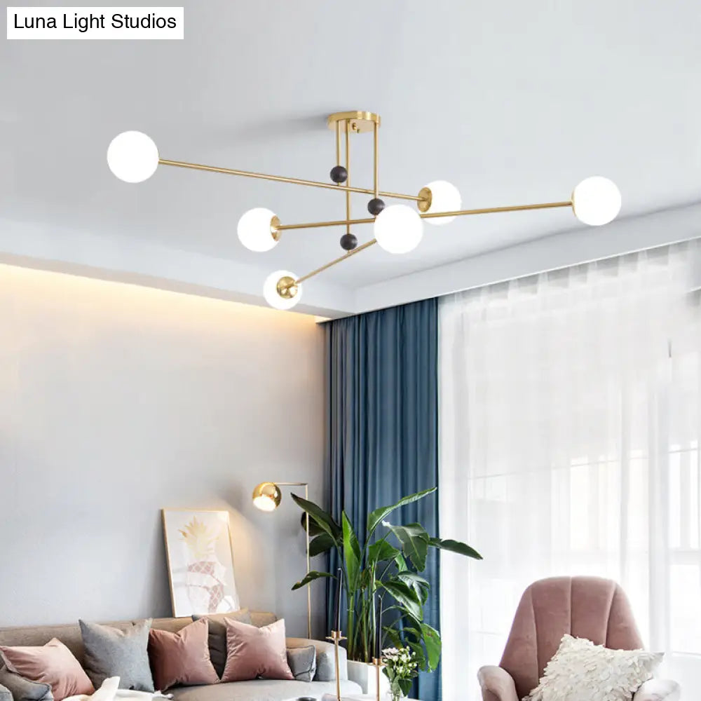 Sleek Opal Glass Semi Flush Ceiling Light Fixture - 6-Bulb Minimalistic Mount For Living Room