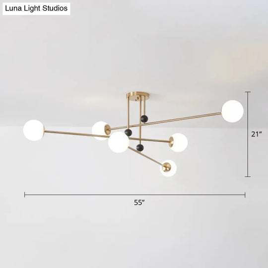 Sleek Opal Glass Semi Flush Ceiling Light Fixture - 6-Bulb Minimalistic Mount For Living Room Gold